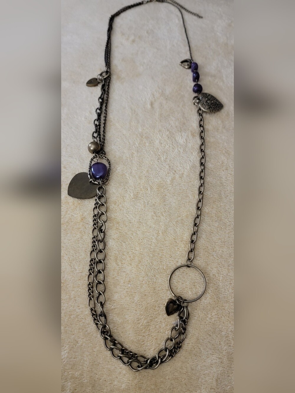 Brass-Tone Layered Necklace with Purple Accent